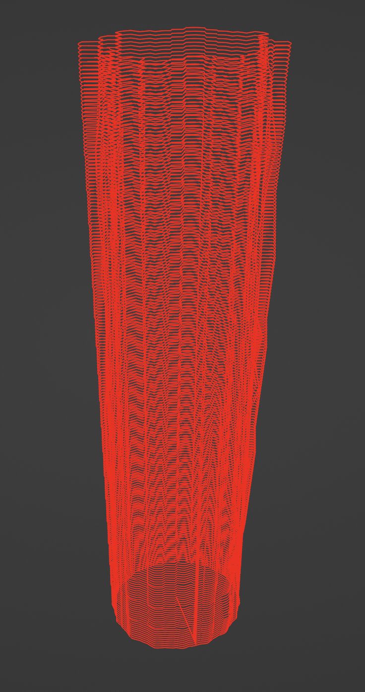 Red 3D wireframe model of the simulated data