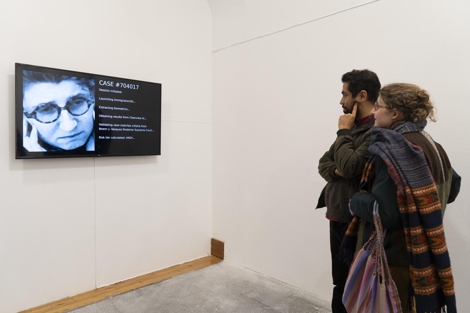 Screen showing 'case #704017' as viewers watch the installation